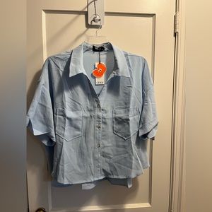 Blue cropped button down
